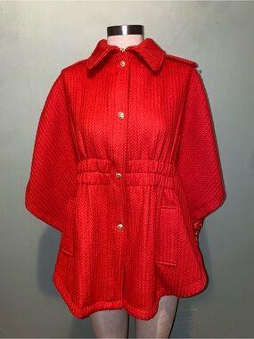 Guess Red Knit Button-Front Cape Sweater
